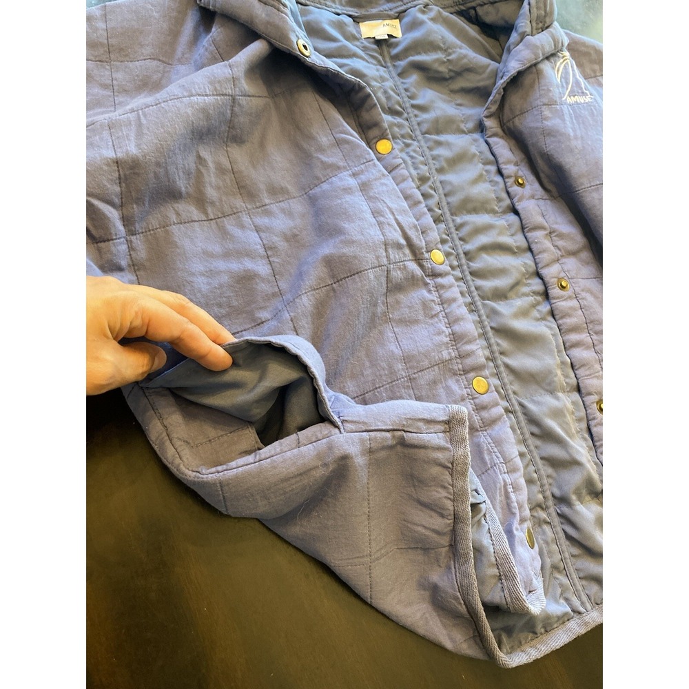 Amuse‎ Society Women Jacket L/XL Blue Palm Embroidered Quilted ButtonUp Beach - Picture 8 of 8